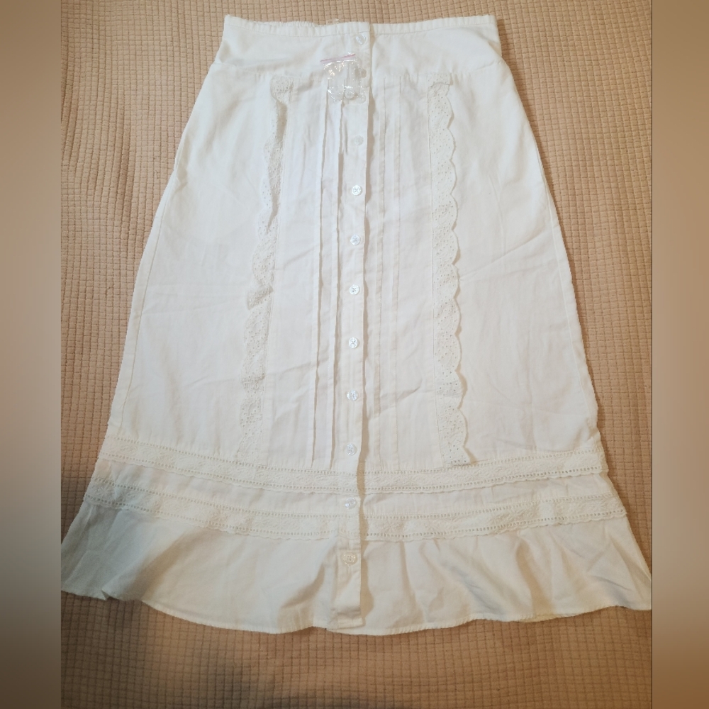 NWOT Free People Whitney White Lace-Trimmed Midi Skirt Size Small - Picture 5 of 12